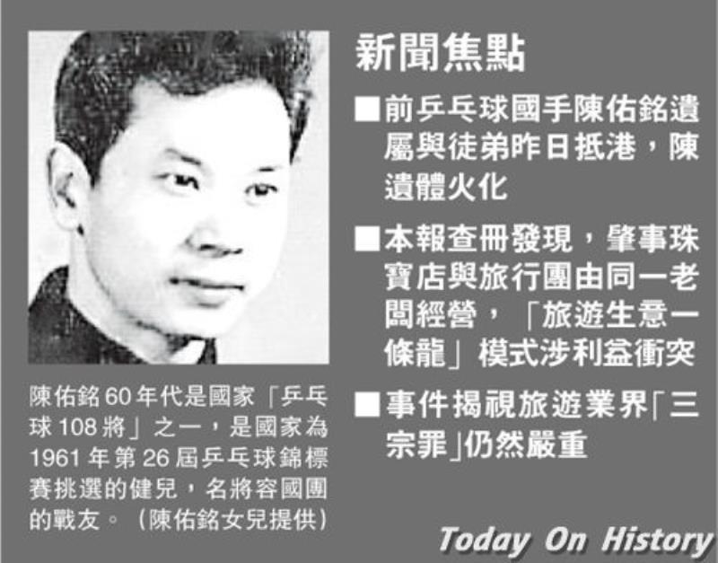 前乒乓球國手陳佑銘因氣憤心臟病發(fā)不治身亡