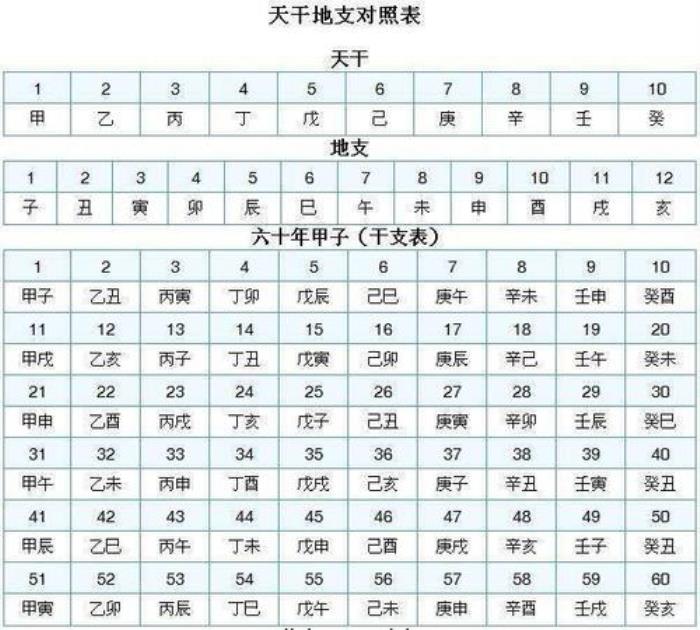天干地支與生肖對照表 天干地支五行生肖對照表圖